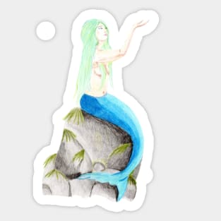 Sitting on the rock, reaching for the stars- Mermaid Bright Red Sticker